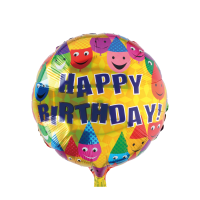 Ballon Folie Happy Birthday Goud Gezichtjes Ø46cm