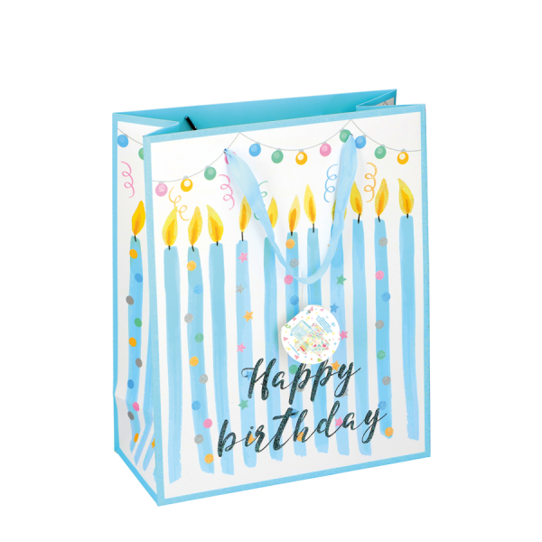 Cadeautas Happy Birthday Glitter Kaarsjes 26x12x32cm