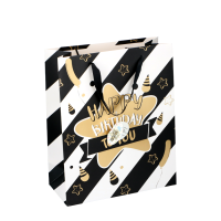 Cadeautas Happy Birthday Goud/Zwart Ster 26x12x32cm