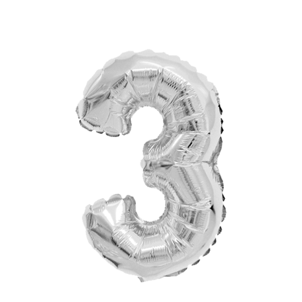 Ballon Folie Cijfer 3 Zilver 45cm