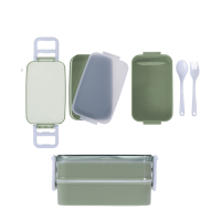Lunchbox Dubbellaags Met Bestek Groen
