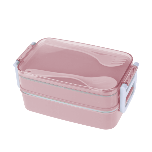 Lunchbox Dubbellaags Met Bestek Roze