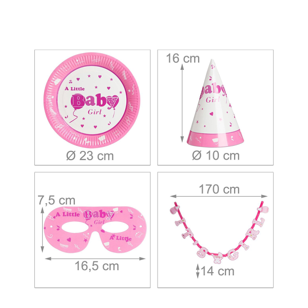 Relaxdays Partyset Geboorte Meisje 19-delig