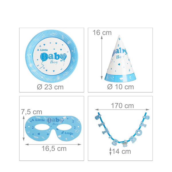 Relaxdays Partyset Geboorte Jongen 19-delig