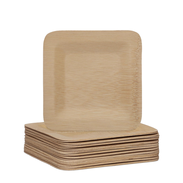 Relaxdays Wegwerpborden Bamboe Vierkant 18x18cm 25 stuks