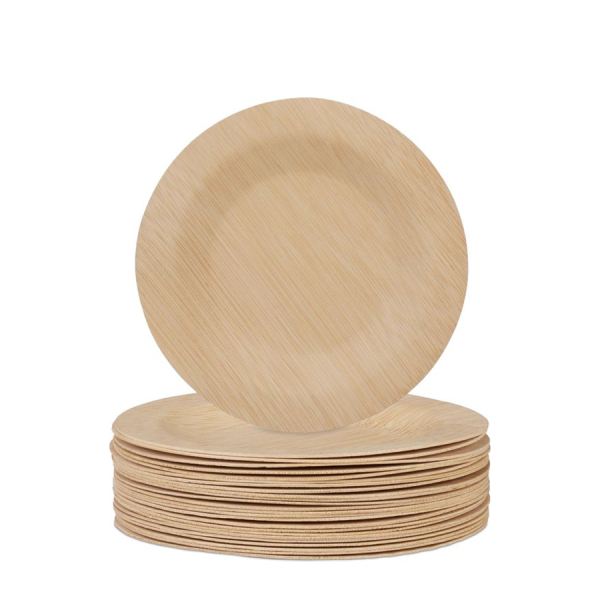 Relaxdays Wegwerpborden Bamboe Rond Ø23cm 25 stuks