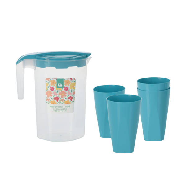 Excellent Houseware Schenkkan Met 4 Bekers Blauw