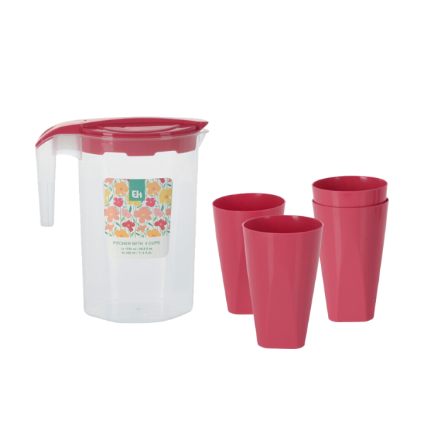 Excellent Houseware Schenkkan Met 4 Bekers Roze