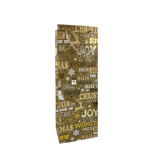 Cadeautas Fles Kerst Goud 12,5x9x35cm