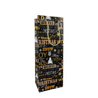 Cadeautas Fles Kerst Zwart 12,5x9x35cm