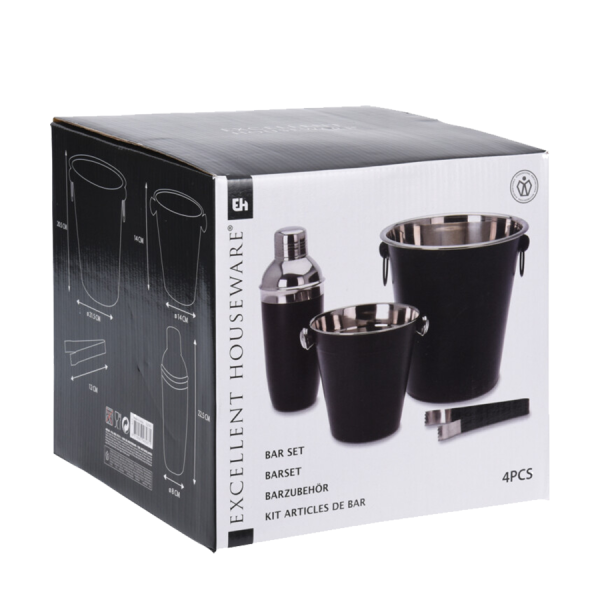 Excellent Houseware Barset RVS Zwart 4-delig