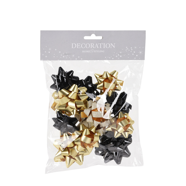 Decoratie Strik Goud/Zwart Set 12-delig