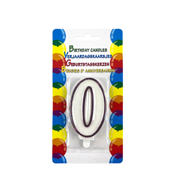 Verjaardagskaars Glitter Met Houder Cijfer 0 Paars 8cm