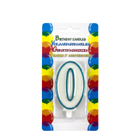 Verjaardagskaars Glitter Met Houder Cijfer 0 Blauw 8cm