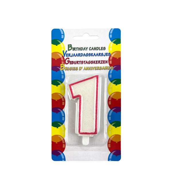 Verjaardagskaars Glitter Met Houder Cijfer 1 Roze 8cm