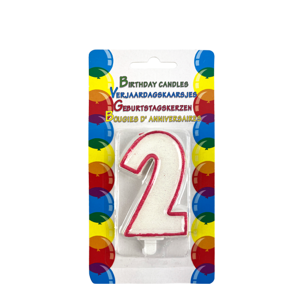 Verjaardagskaars Glitter Met Houder Cijfer 2 Roze 8cm