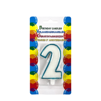 Verjaardagskaars Glitter Met Houder Cijfer 2 Blauw 8cm