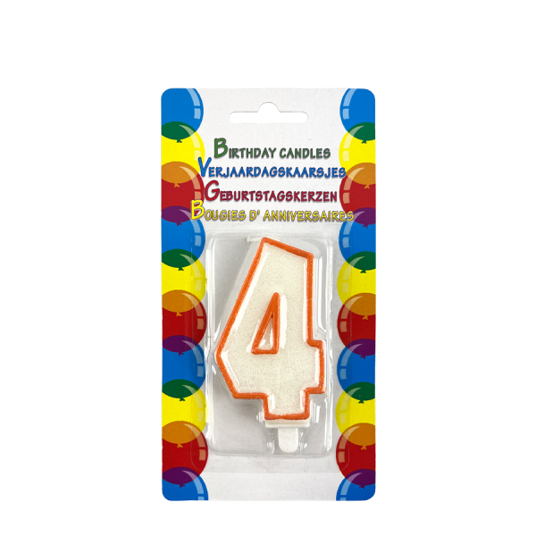 Verjaardagskaars Glitter Met Houder Cijfer 4 Oranje 8cm
