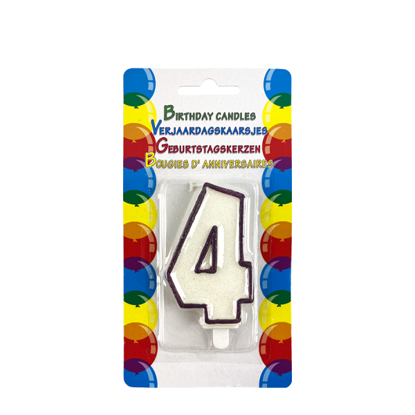 Verjaardagskaars Glitter Met Houder Cijfer 4 Paars 8cm