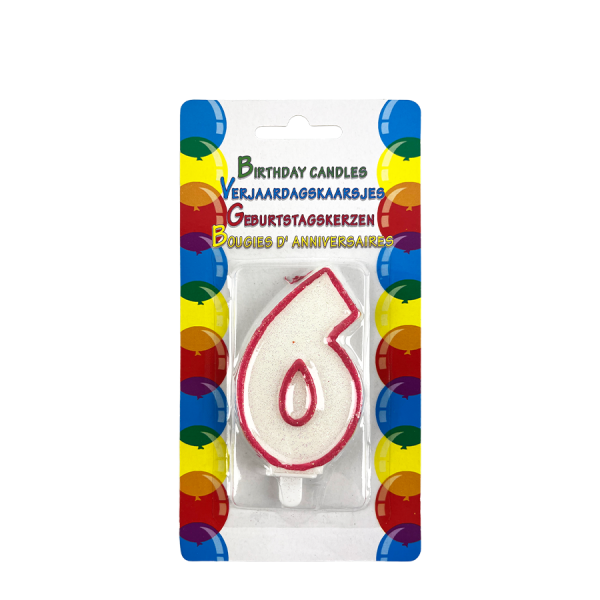 Verjaardagskaars Glitter Met Houder Cijfer 6 Roze 8cm