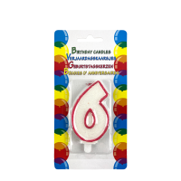 Verjaardagskaars Glitter Met Houder Cijfer 6 Roze 8cm