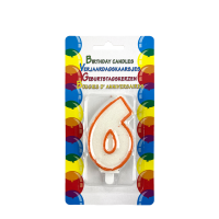 Verjaardagskaars Glitter Met Houder Cijfer 6 Oranje 8cm