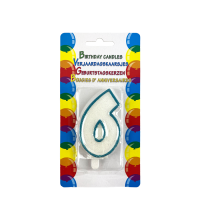 Verjaardagskaars Glitter Met Houder Cijfer 6 Blauw 8cm