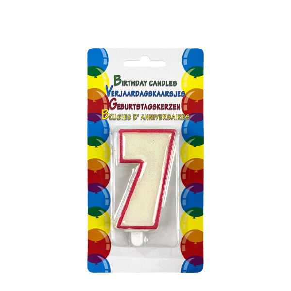 Verjaardagskaars Glitter Met Houder Cijfer 7 Roze 8cm