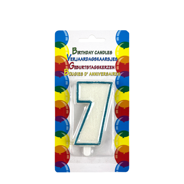 Verjaardagskaars Glitter Met Houder Cijfer 7 Blauw 8cm
