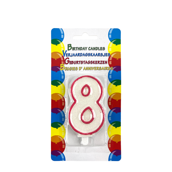 Verjaardagskaars Glitter Met Houder Cijfer 8 Roze 8cm