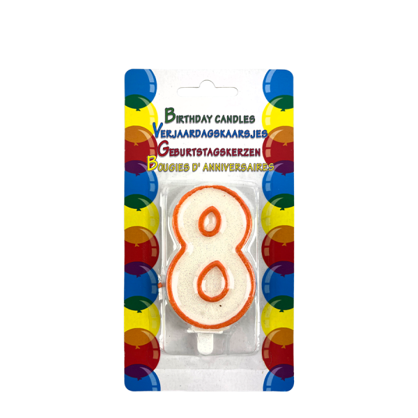 Verjaardagskaars Glitter Met Houder Cijfer 8 Oranje 8cm