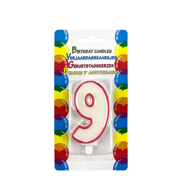 Verjaardagskaars Glitter Met Houder Cijfer 9 Roze 8cm