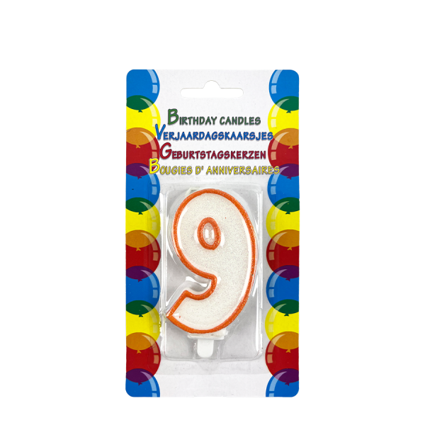 Verjaardagskaars Glitter Met Houder Cijfer 9 Oranje 8cm