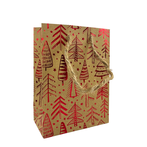 Cadeautas Mini Kraft Kerstboom Rood 11x6x16cm