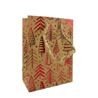 Cadeautas Mini Kraft Kerstboom Rood 11x6x16cm