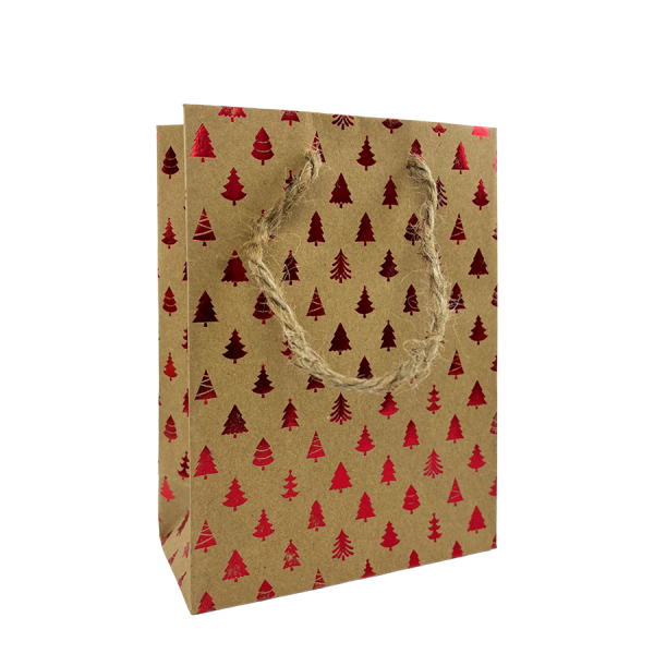 Cadeautas Mini Kraft Kerstpatroon Rood 11x6x16cm