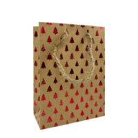 Cadeautas Mini Kraft Kerstpatroon Rood 11x6x16cm