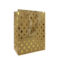 Cadeautas Mini Kraft Kerstpatroon Goud 11x6x16cm