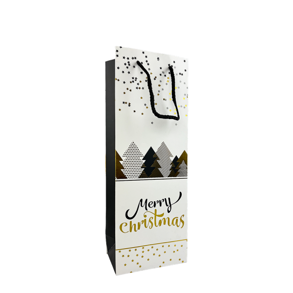 Cadeautas Wit Merry Christmas Kerstboom 12,8x8,4x36cm