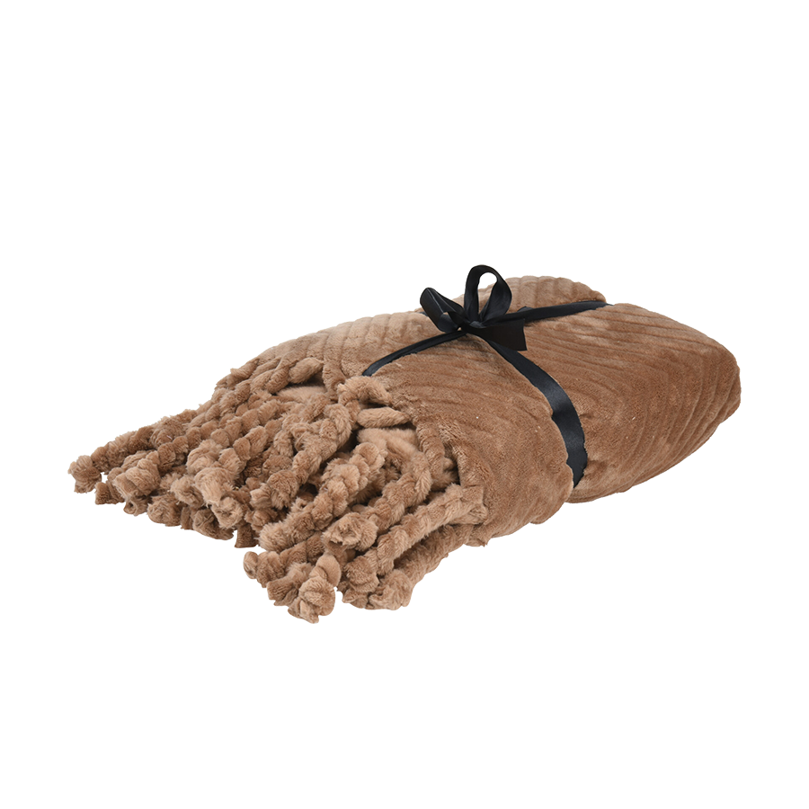H&S Plaid Tassels Bruin 130x160cm