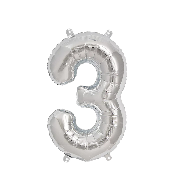 Ballon Folie Cijfer 3 Zilver 35cm