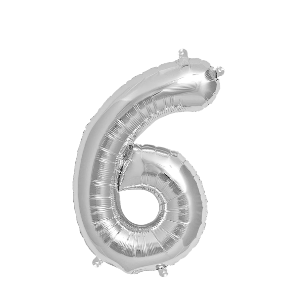 Ballon Folie Cijfer 6 Zilver 35cm