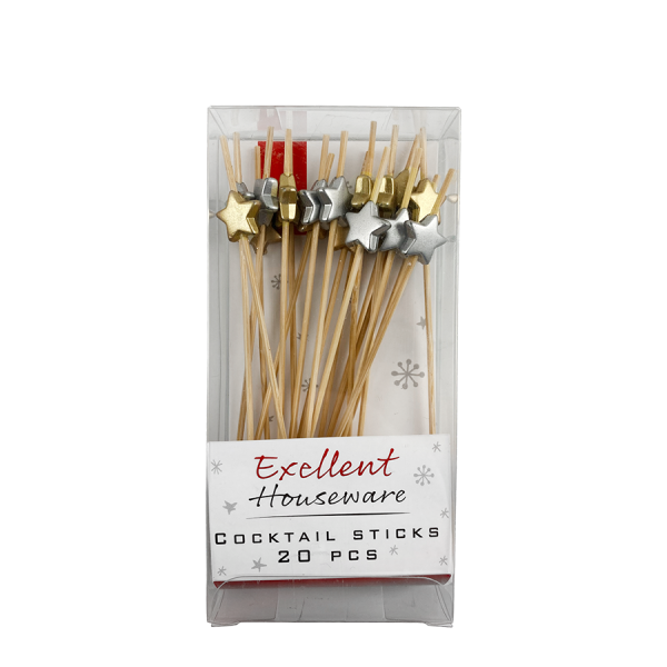 Excellent Houseware Cocktailprikkers Bamboo Ster 20 Stuks