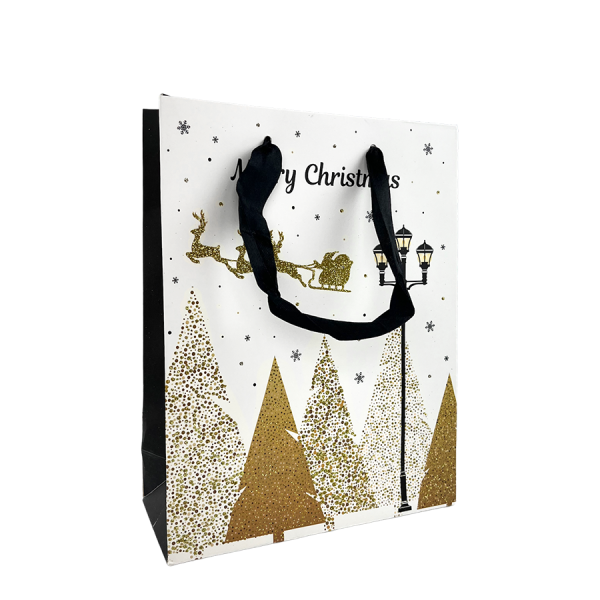 Cadeautas Medium Wit Glitter Merry Christmas Kerstslee 18x24x8cm