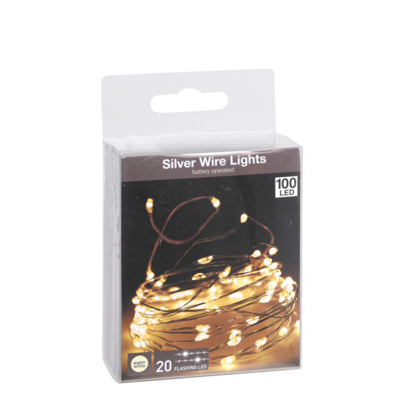 Zilverdraad Flashing LED WW 100 Leds 495cm
