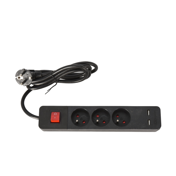 FX Control Stekkerdoos 3-Weg USB Zwart 140 cm