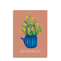 Art by Andu Wenskaart Terracotta Tea Pot Blue Stripes