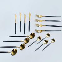 Gemeo Bestekset Serwa Zwart/Goud Mat 16-delig