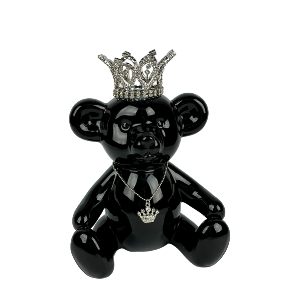 J-Line Beer Met Kroon Zwart 15x10x18cm