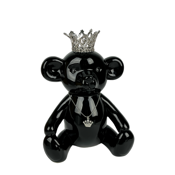 J-Line Beer Met Kroon Zwart 19x13x26cm